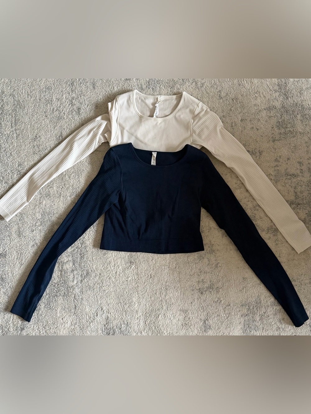 Lululemon Ribbed Long-Sleeve Crop Top — Navy and Cream